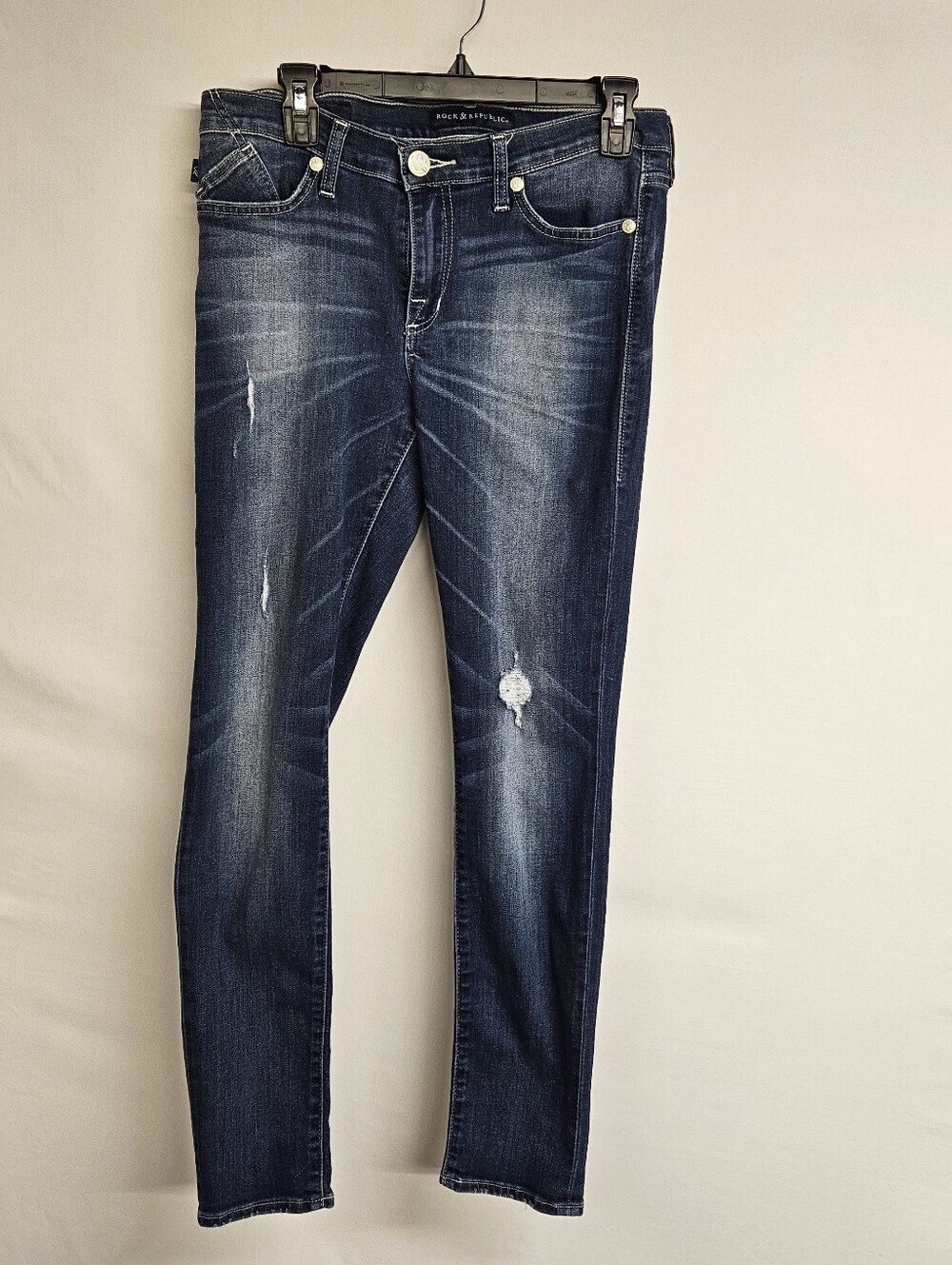 Rock & Republic Jeans Womens 10 Berlin Skinny Stretch Dark Wash Distressed Denim